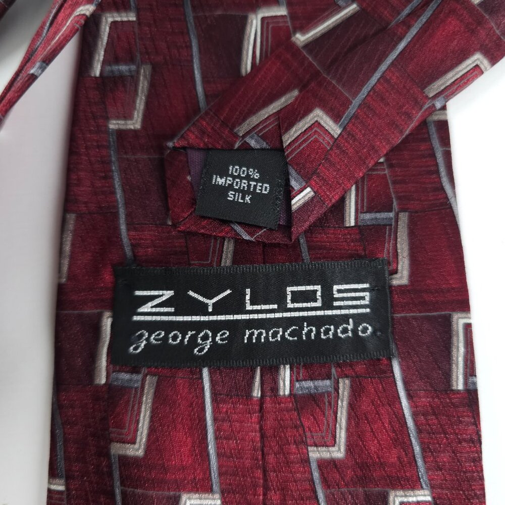 ZYLOS George Machado Men Necktie 100% Silk Geometric Red Multi 59x4 - NWOT - USA - Picture 3 of 6